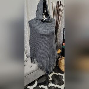 Navy & Gray Hoodie Poncho